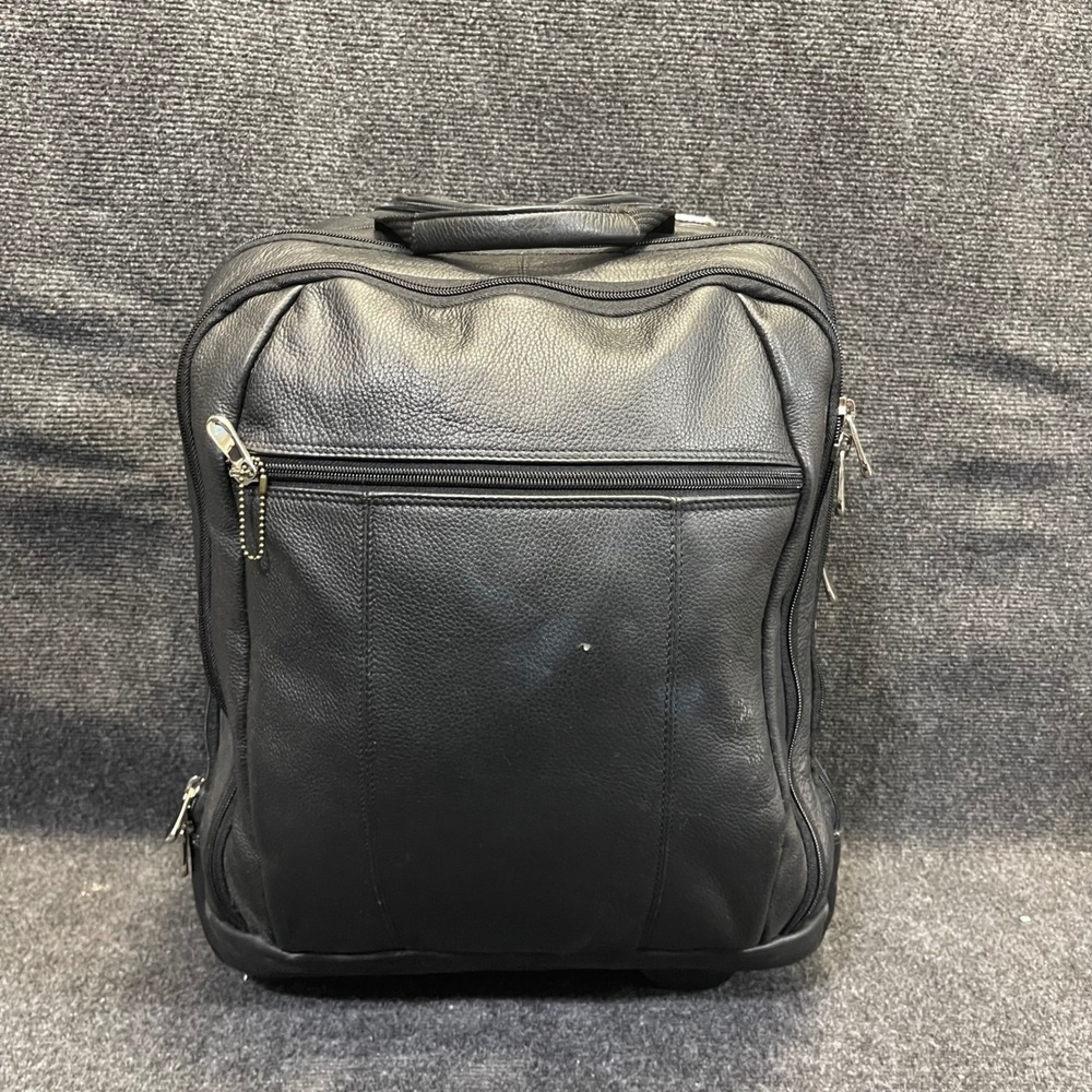 Wilsons Leather Pelle Studio Rolling Laptop Bag Black Briefcase Carry On Luggage